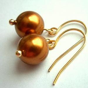 Pearl Earrings In Gold With Copper Swarovski..