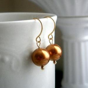 Pearl Earrings In Gold With Copper Swarovski..