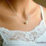 Pearl Necklace Bridal Jewelry Silver Necklace With..