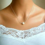 Pearl Necklace Bridal Jewelry Silver Necklace With 10mm White Swarovski Crystal Pearls