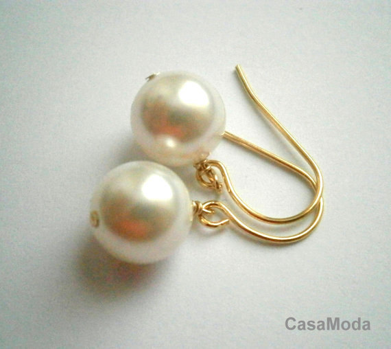 Pearl Earrings In Gold With White Swarovski Crystal Pearls Pearl Earrings In Gold With White Swarovski Crystal Pearls